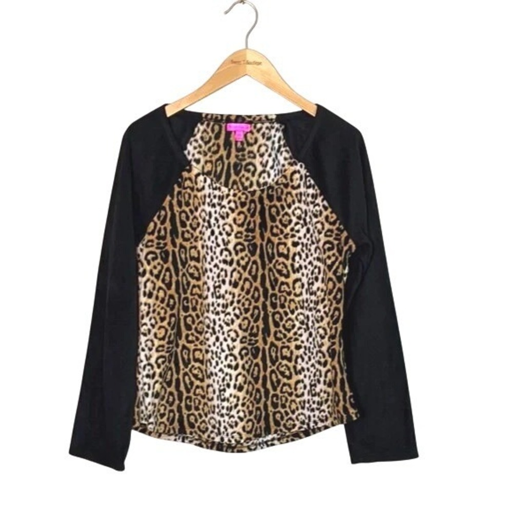 BETSEY JOHNSON Women Large Cheetah Animal‎ Print Cozy Long Sleeve Tunic Top